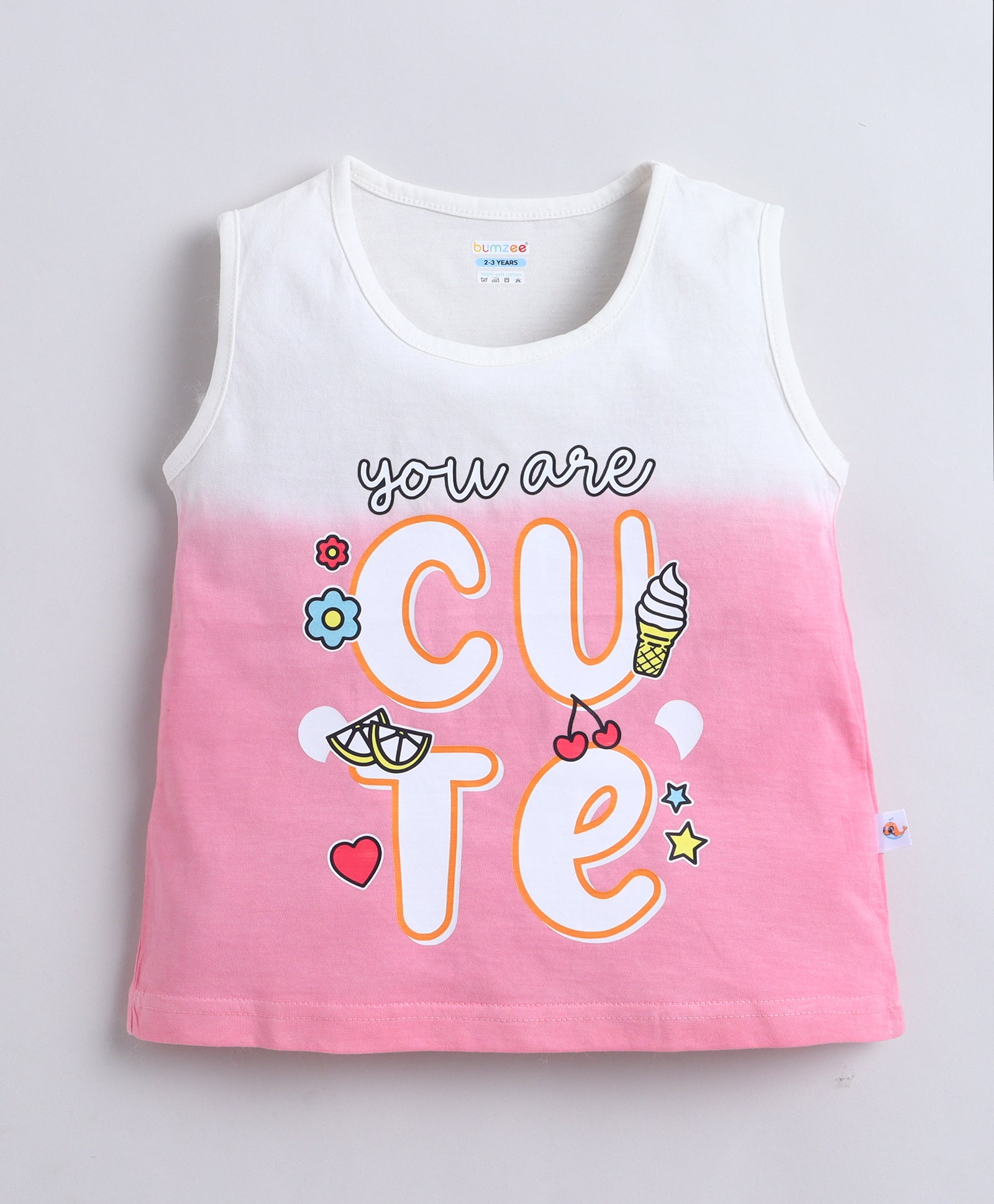 BUMZEE Multi Girls Sleeveless Cotton T-Shirts Pack Of 2