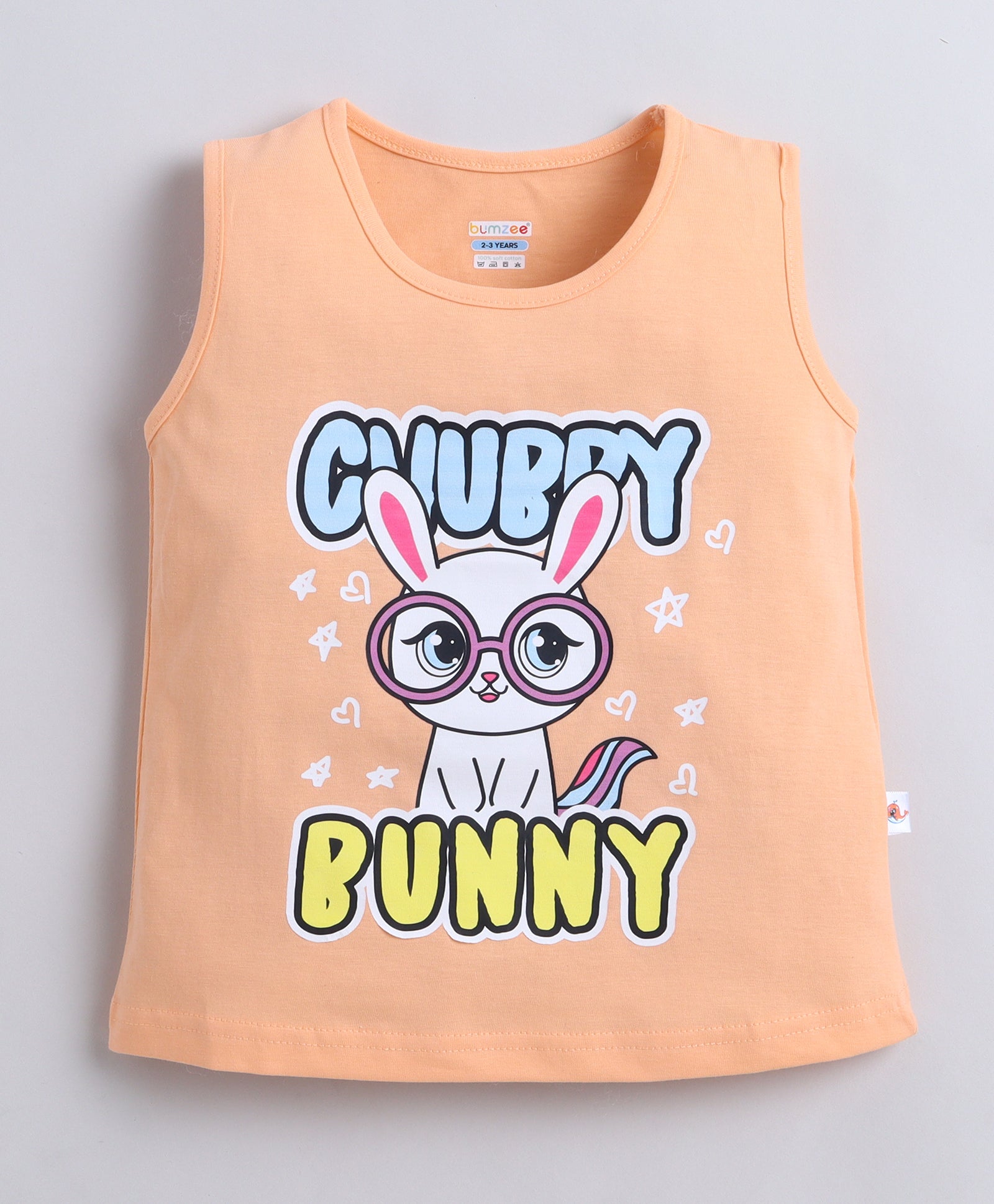 BUMZEE Peach & Green Girls Sleeveless Cotton T-Shirts Pack Of 2