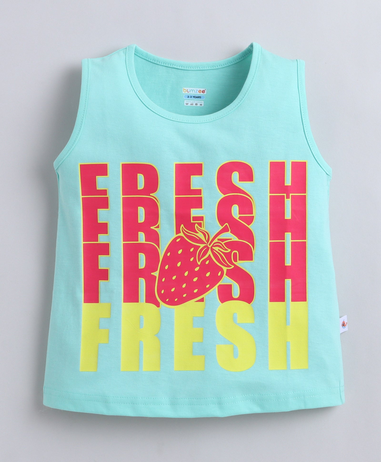 BUMZEE Peach & Green Girls Sleeveless Cotton T-Shirts Pack Of 2