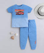 Bumzee Blue Graphic Print T-Shirt & Pyjama Set, Half Sleeves, 100% Cotton