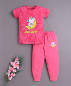 Bumzee Pink Animal Print T-Shirt & Pyjama Set, Half Sleeves, 100% Cotton
