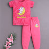 Pink Girls Half Sleeves Cotton T-Shirt & Pyjama Set