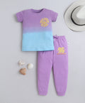 Bumzee Lilac Animal Print T-Shirt & Pyjama Set, Half Sleeves, 100% Cotton (Style Peb11253)