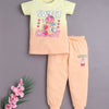 Peach & Yellow Girls Half Sleeves Cotton T-Shirt & Pyjama Set