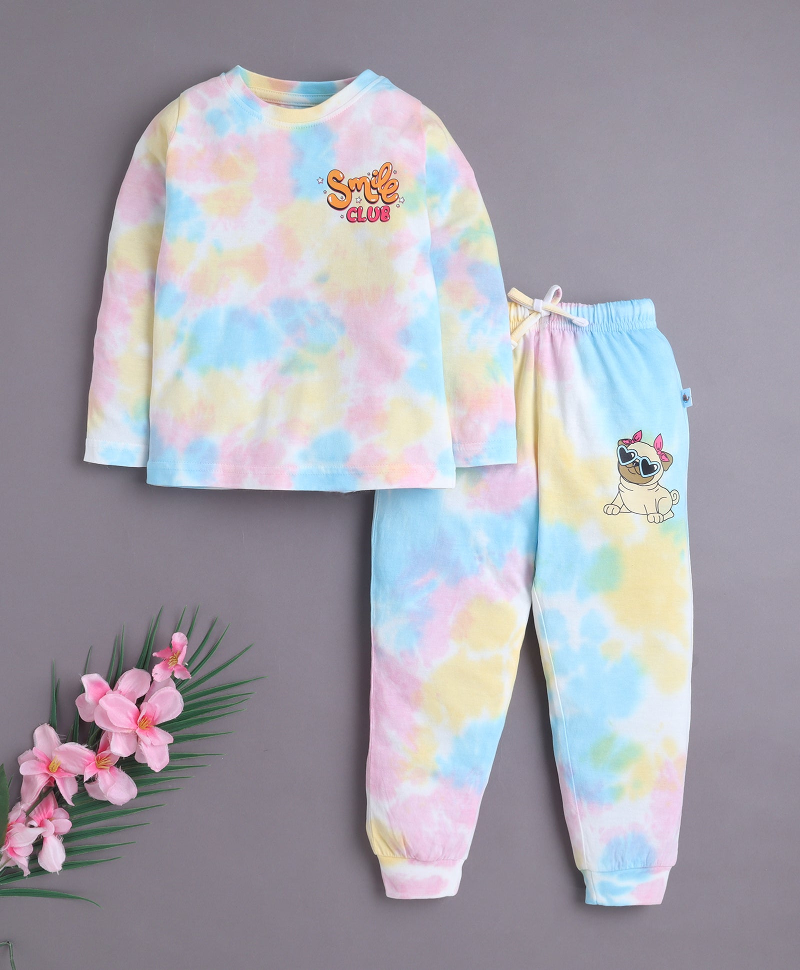 Multi Girls Full Sleeves Cotton T-Shirt & Pyjama Set