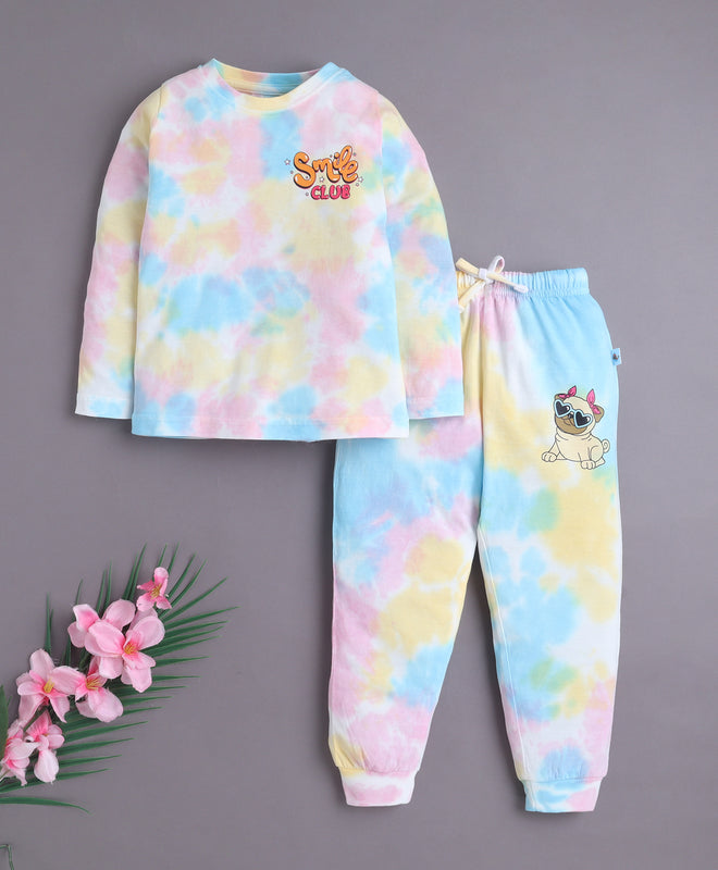 Multi Girls Full Sleeves Cotton T-Shirt & Pyjama Set