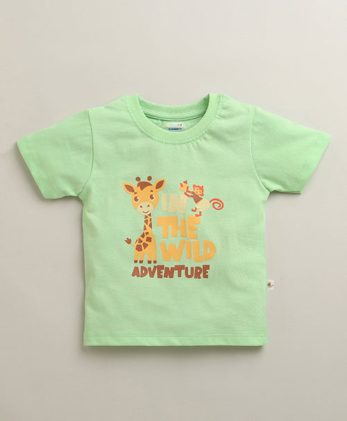 BUMZEE Green & Mint Green Boys Half Sleeves Cotton T-Shirts Pack Of 2