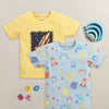 BUMZEE Yellow & Sky Blue Boys Half Sleeves Cotton T-Shirts Pack Of 2