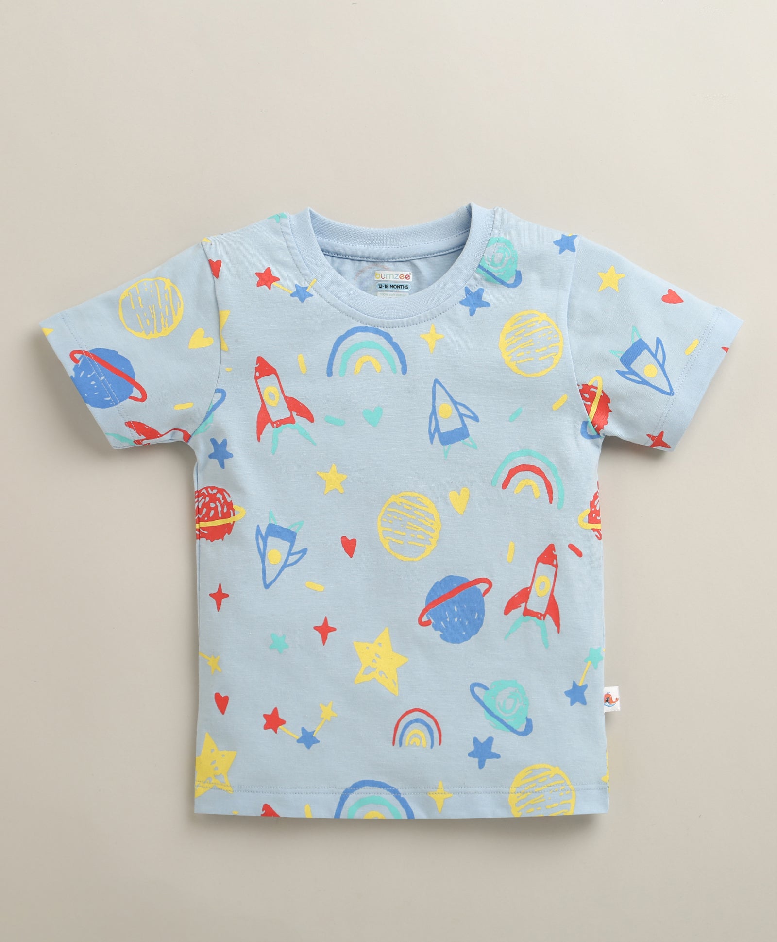 BUMZEE Yellow & Sky Blue Boys Half Sleeves Cotton T-Shirts Pack Of 2
