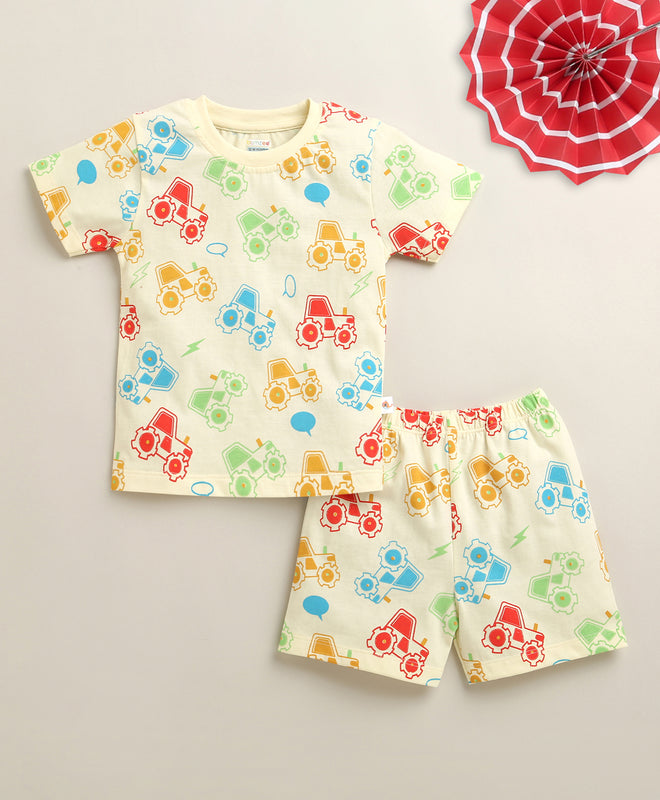 BUMZEE Cream Boys Half Sleeves T-Shirt & Short Set