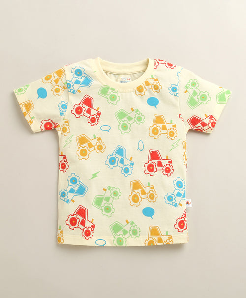 BUMZEE Cream Boys Half Sleeves T-Shirt & Short Set