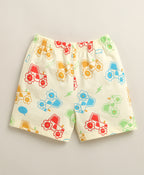 Bumzee Cream Graphic Print T-Shirt & Short Set, Half Sleeves, 100% Cotton
