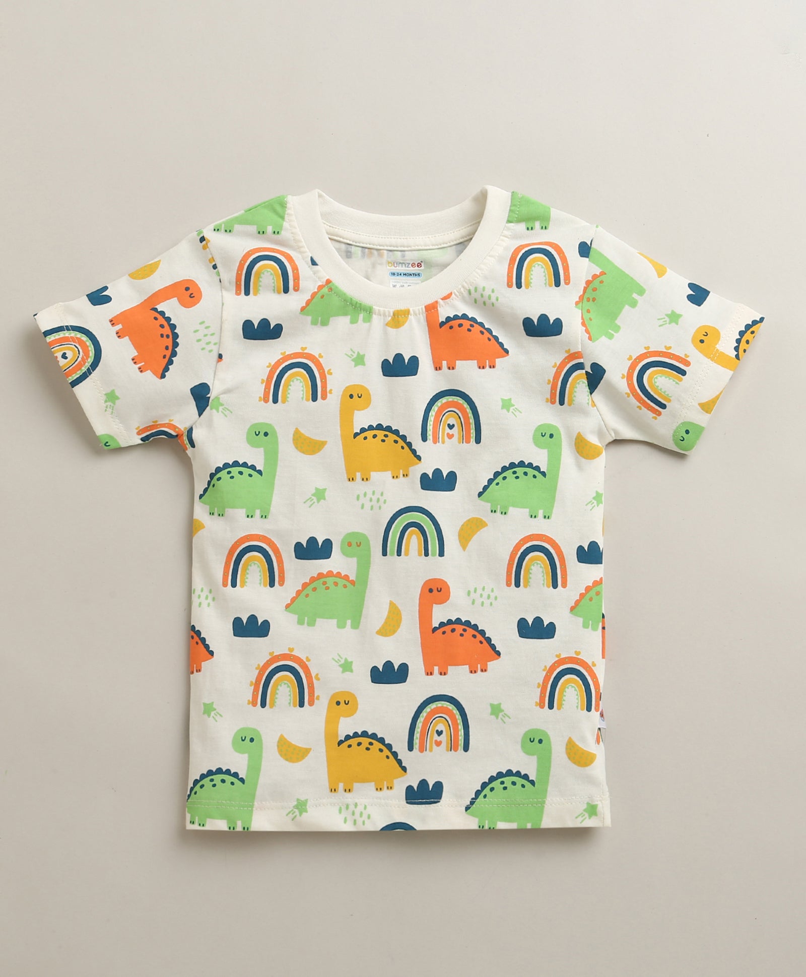 BUMZEE Off White & Teal Boys Half Sleeves T-Shirt & Short Set