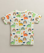 Bumzee Off White & Teal Animal Print T-Shirt & Short Set, Half Sleeves