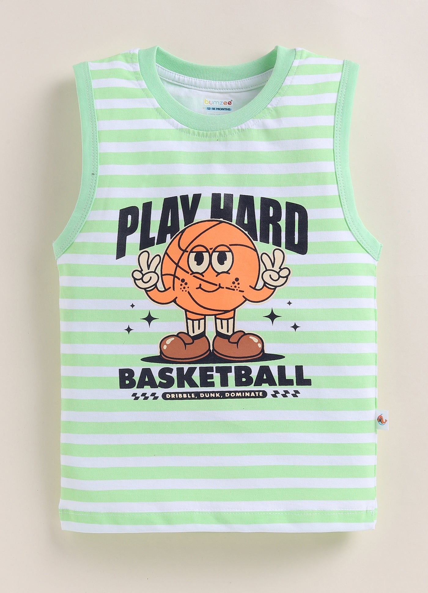 BUMZEE Green & White Boys Sleeveless T-Shirt & Short Set