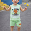 BUMZEE Green & White Boys Sleeveless T-Shirt & Short Set