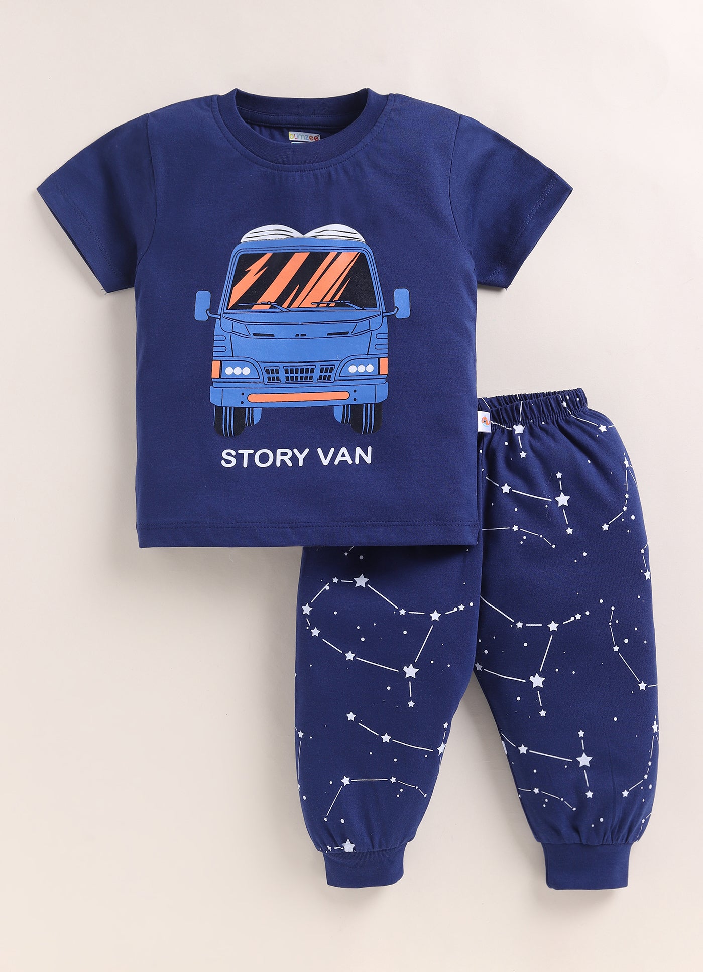 Navy Boys Half Sleeves Cotton T-Shirt & Pyjama Set