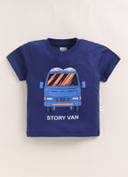 Bumzee Navy Graphic Print T-Shirt & Pyjama Set, Half Sleeves, 100% Cotton