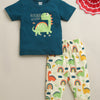 Teal Blue & Cream Boys Half Sleeves Cotton T-Shirt & Pyjama Set