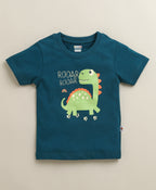 Bumzee Teal Blue & Cream Animal Print T-Shirt & Pyjama Set, Half Sleeves