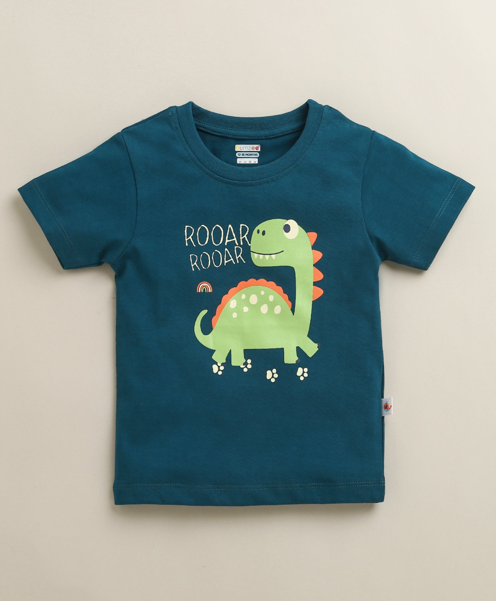 Teal Blue & Cream Boys Half Sleeves Cotton T-Shirt & Pyjama Set