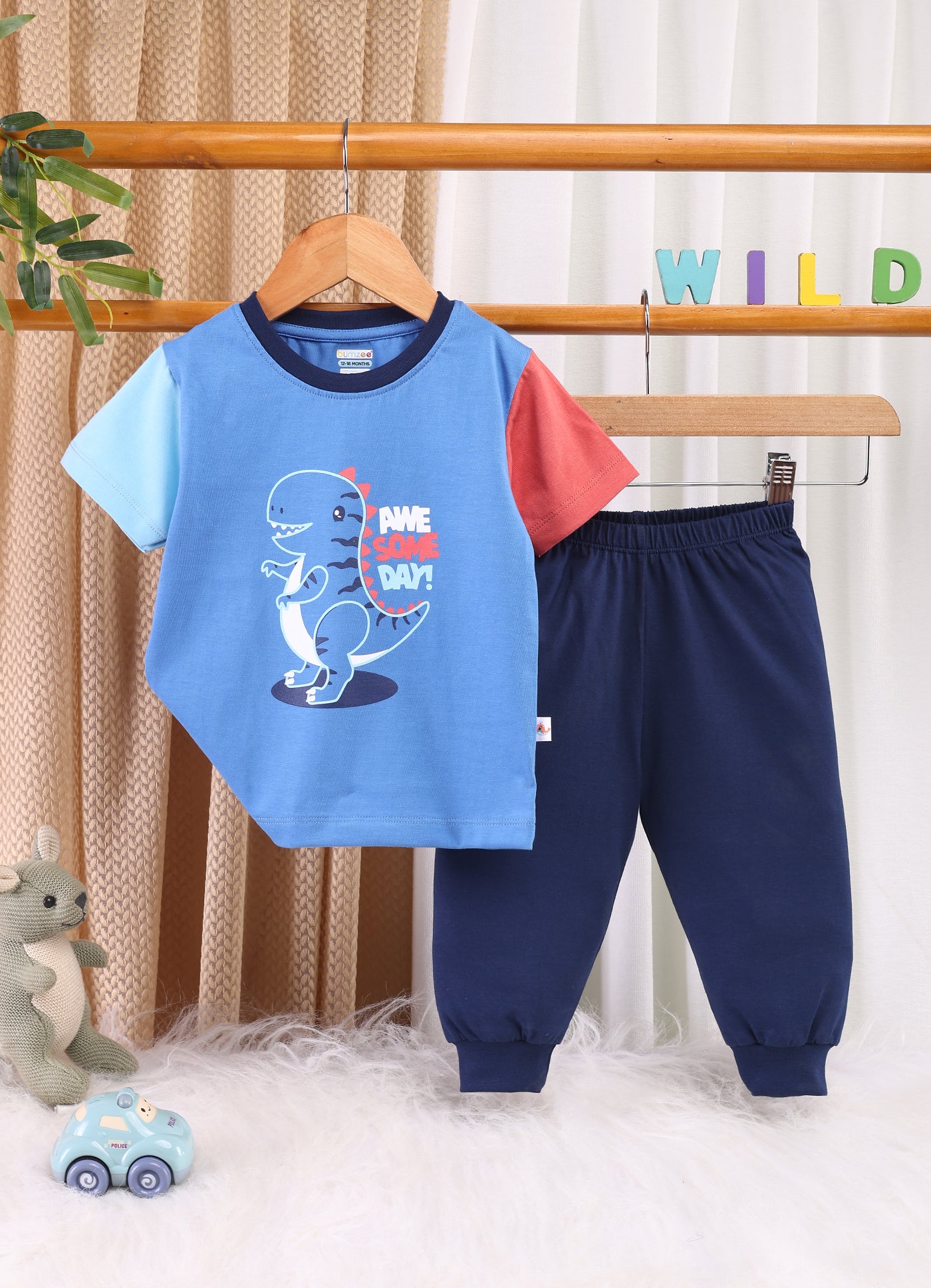Blue Boys Half Sleeves Cotton T-Shirt & Pyjama Set