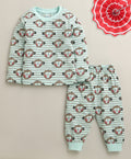 Bumzee Mint Green Animal Print T-Shirt & Pyjama Set, Full Sleeves, 100% Cotton