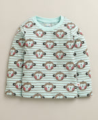 Bumzee Mint Green Animal Print T-Shirt & Pyjama Set, Full Sleeves, 100% Cotton