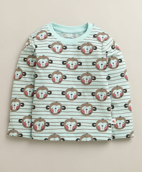Boys 100% Cotton Monkey Print T-Shirt & Pyjama Set - Mint Green