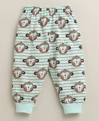 Bumzee Mint Green Animal Print T-Shirt & Pyjama Set, Full Sleeves, 100% Cotton