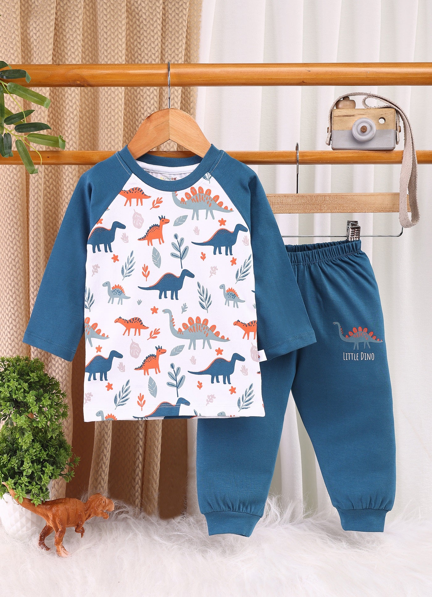 Navy & White Boys Full Sleeves Cotton T-Shirt & Pyjama Set