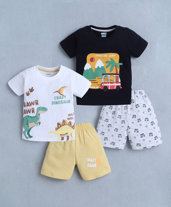 BUMZEE Navy & White Boys Half Sleeves T-Shirt & Short Set Pack of 2