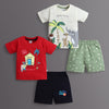 BUMZEE Red & Cream Boys Half Sleeves T-Shirt & Short Set Pack of 2