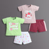 BUMZEE Green & Dusty Pink Girls Half Sleeves T-Shirt & Short Set Pack of 2