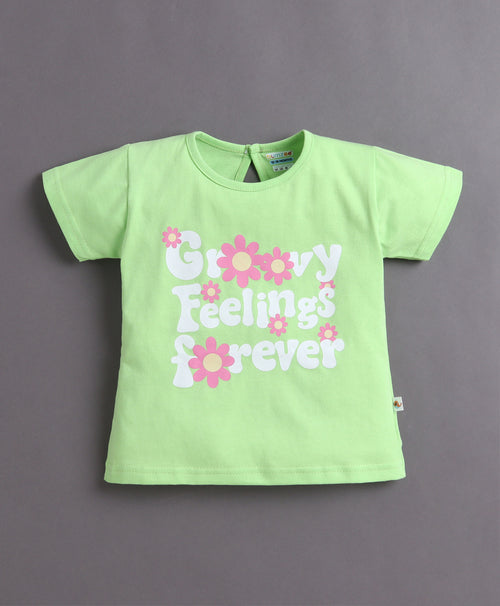 BUMZEE Green & Dusty Pink Girls Half Sleeves T-Shirt & Short Set Pack of 2