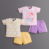 BUMZEE Pink & Beige Girls Half Sleeves T-Shirt & Short Set Pack of 2