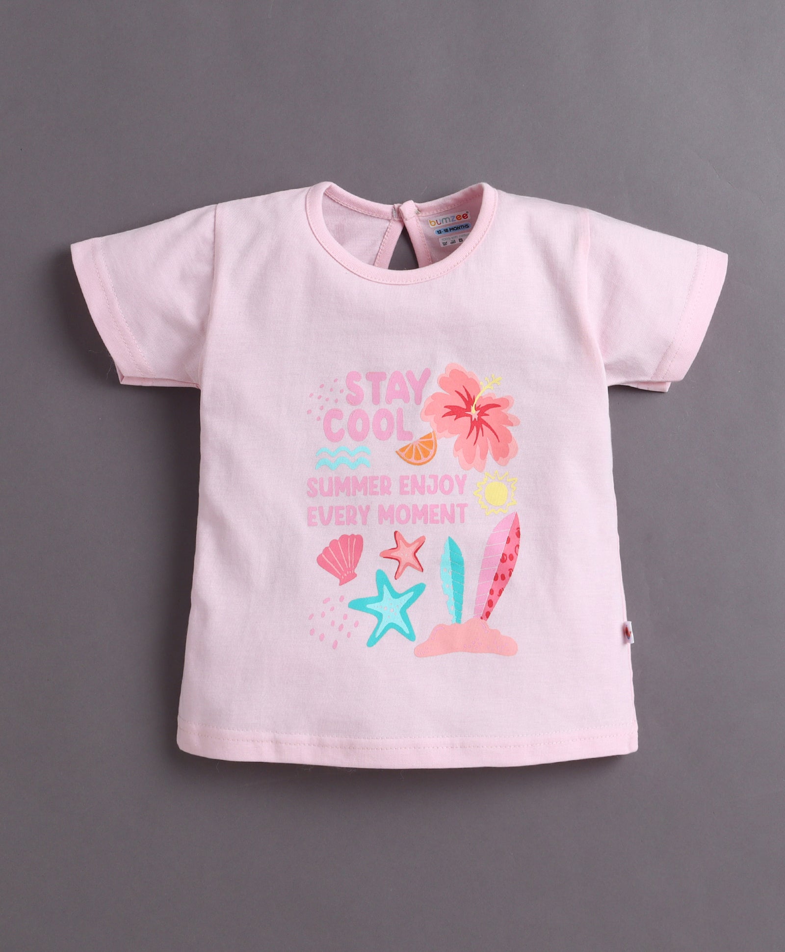 BUMZEE Pink & Beige Girls Half Sleeves T-Shirt & Short Set Pack of 2