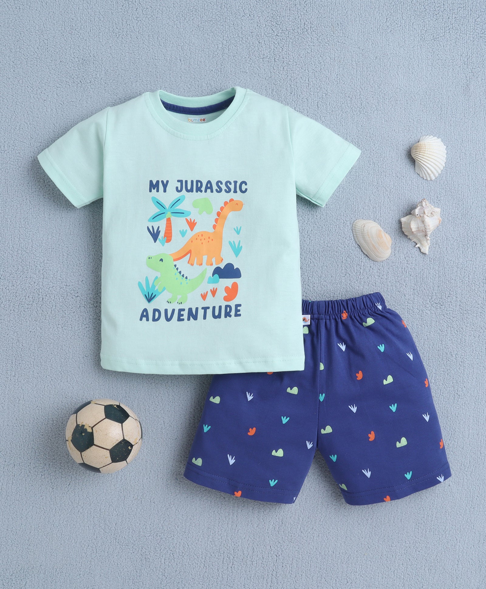 BUMZEE Mint & Navy Boys Half Sleeves T-Shirt & Short Set