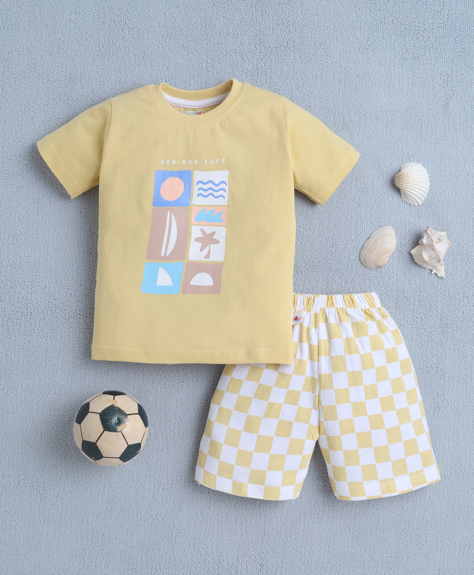 BUMZEE Yellow & White Boys Half Sleeves T-Shirt & Short Set