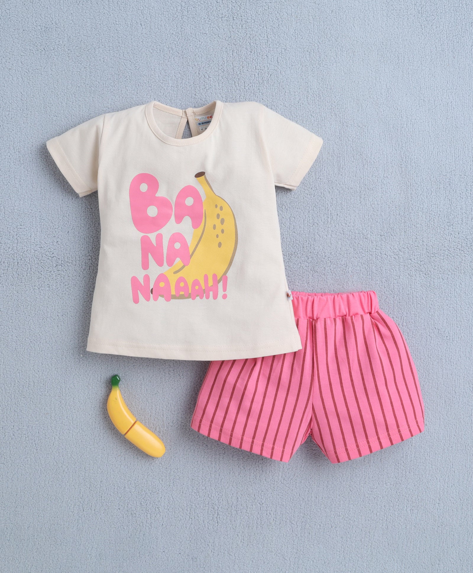 Beige & Pink Girls Half Sleeves T-Shirt & Short Set