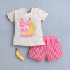 Beige & Pink Girls Half Sleeves T-Shirt & Short Set