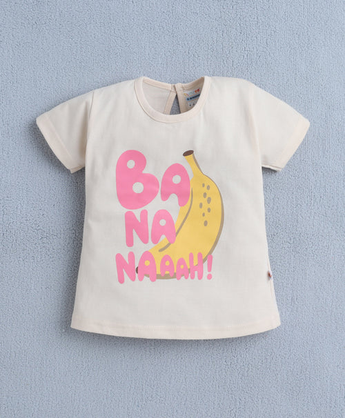 Beige & Pink Girls Half Sleeves T-Shirt & Short Set