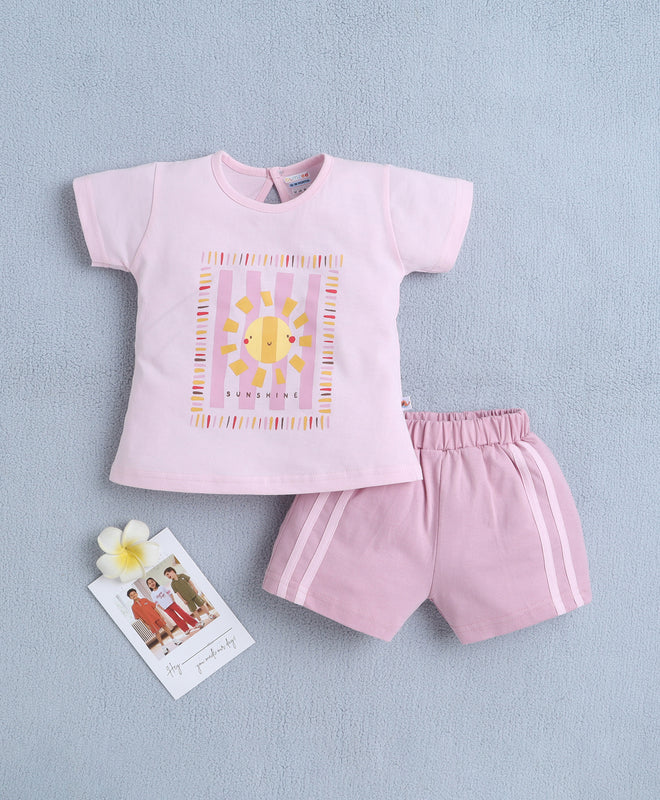BUMZEE Pink Girls Half Sleeves T-Shirt & Short Set