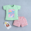 BUMZEE Green & Pink Girls Half Sleeves T-Shirt & Short Set