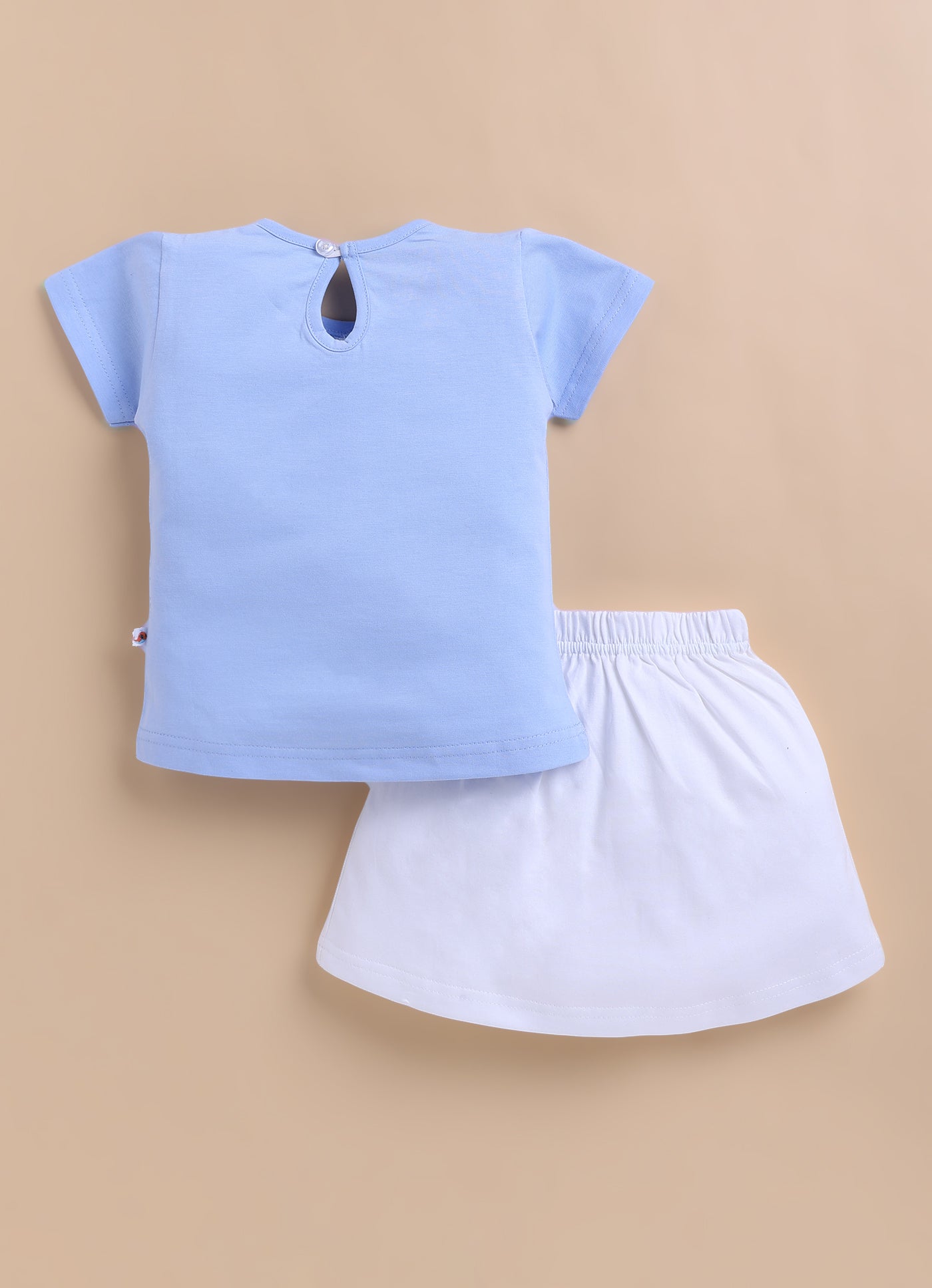 BUMZEE Sky Blue & White Girls Half Sleeves T-Shirt & Skirt Set