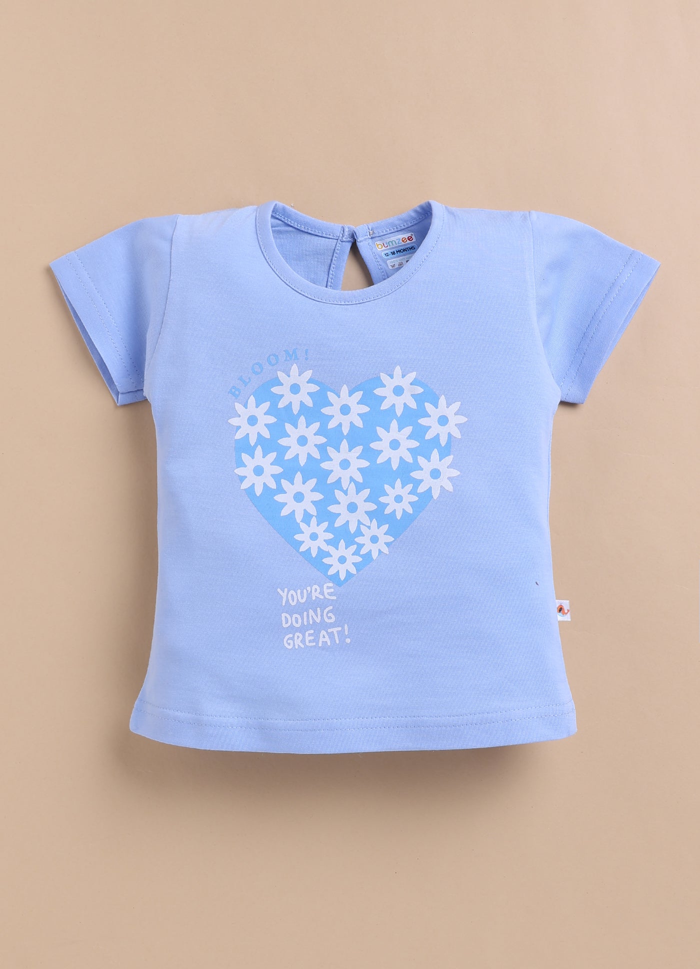 BUMZEE Sky Blue & White Girls Half Sleeves T-Shirt & Skirt Set