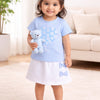 BUMZEE Sky Blue & White Girls Half Sleeves T-Shirt & Skirt Set