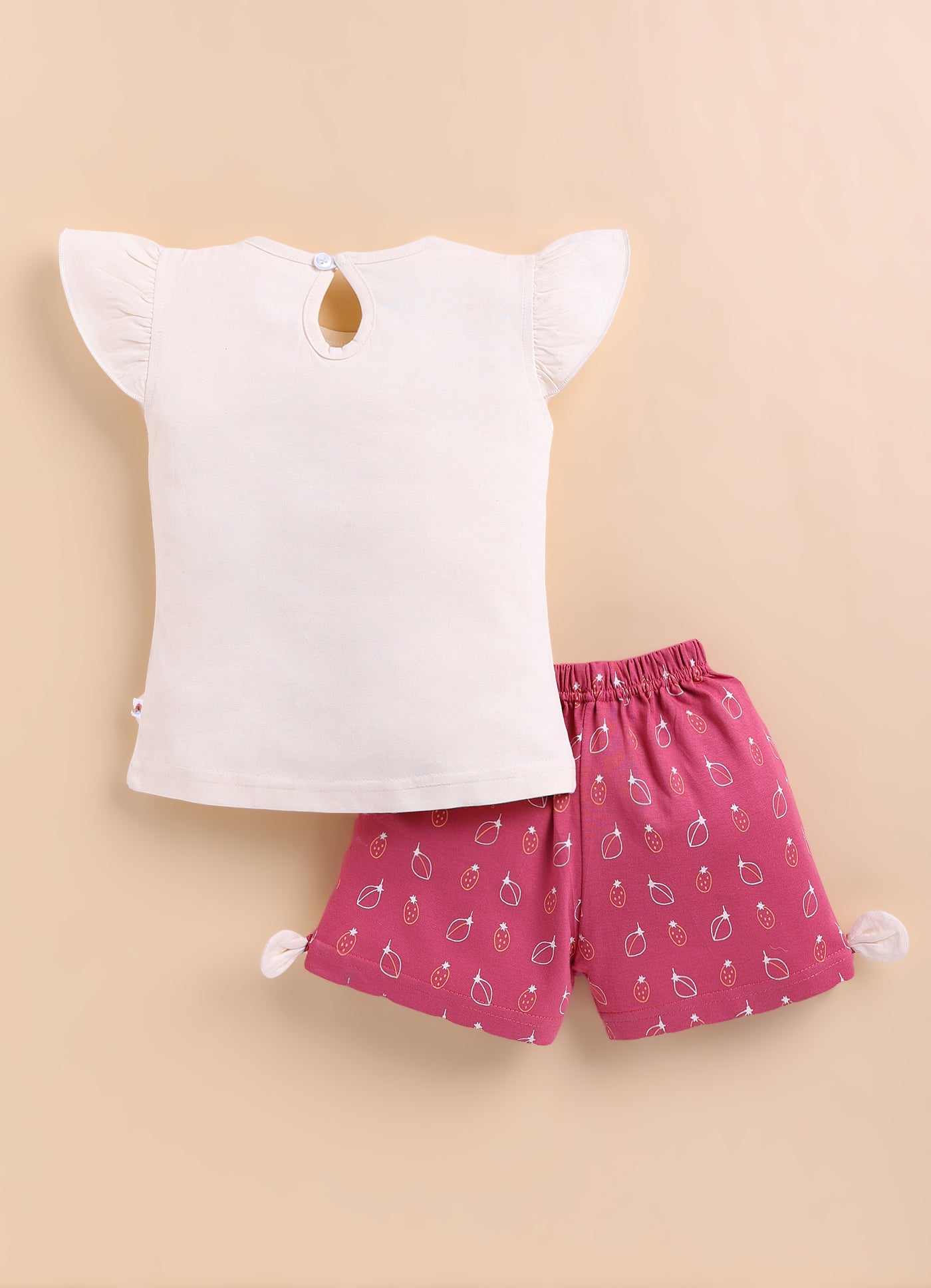 BUMZEE Beige & Pink Girls Half Sleeves T-Shirt & Short Set
