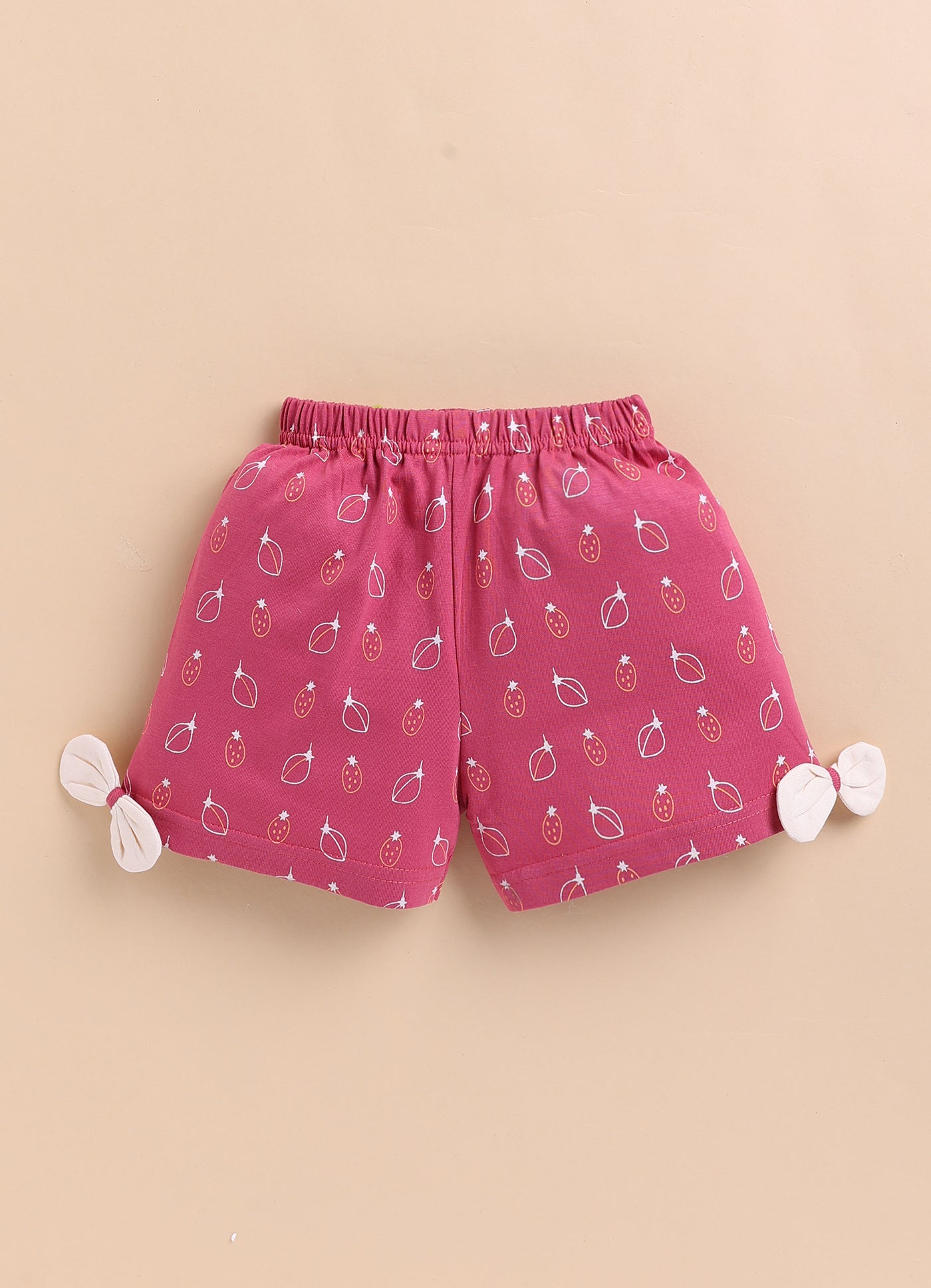 BUMZEE Beige & Pink Girls Half Sleeves T-Shirt & Short Set