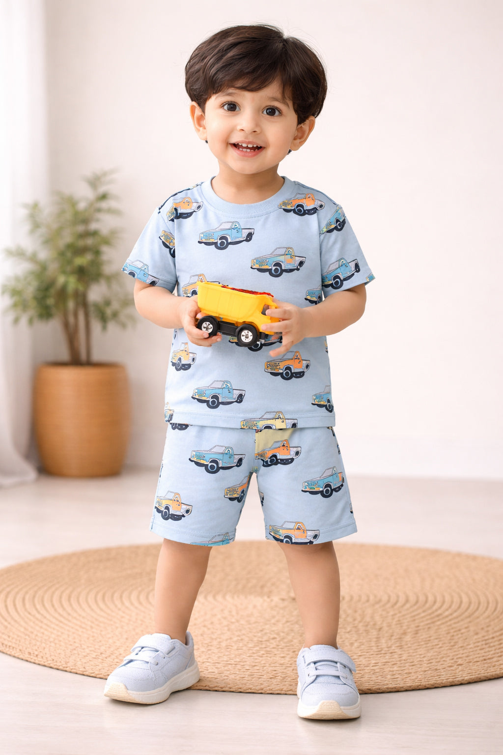 BUMZEE Sky Blue Boys Half Sleeves Oversized T-Shirt & Short Set